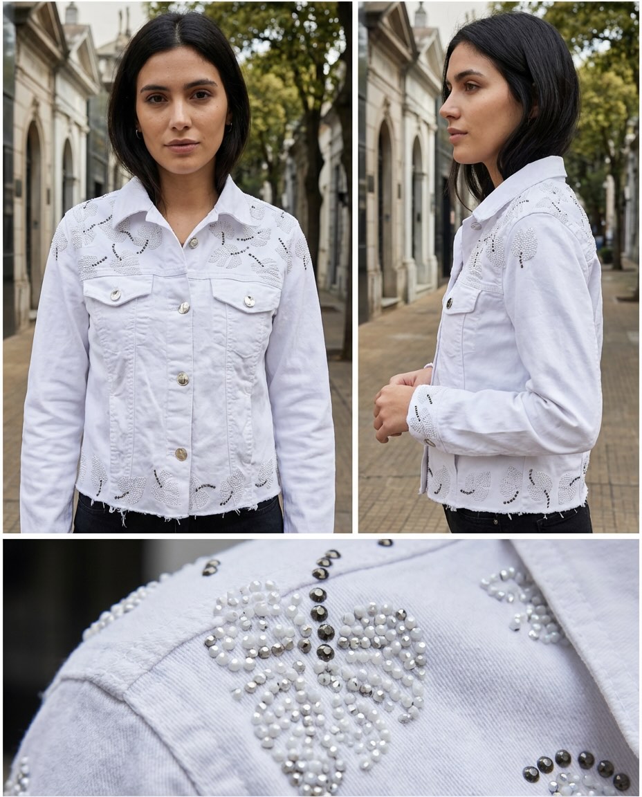 Campera blanca bordada detalle